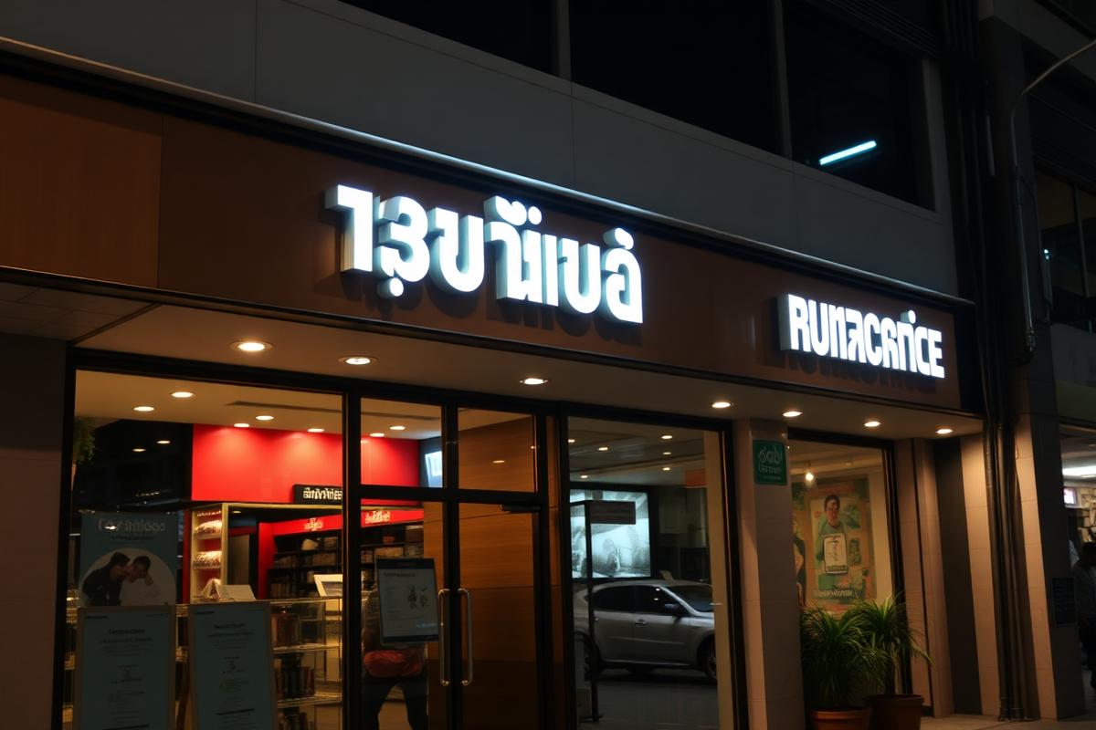 ป้ายตัวอักษรลอยเรืองแสงหน้าร้านค้า